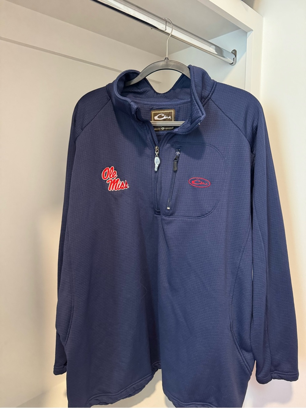 Drake Navy Quarter-Zip Pullover with Red Ole Miss Embroidery